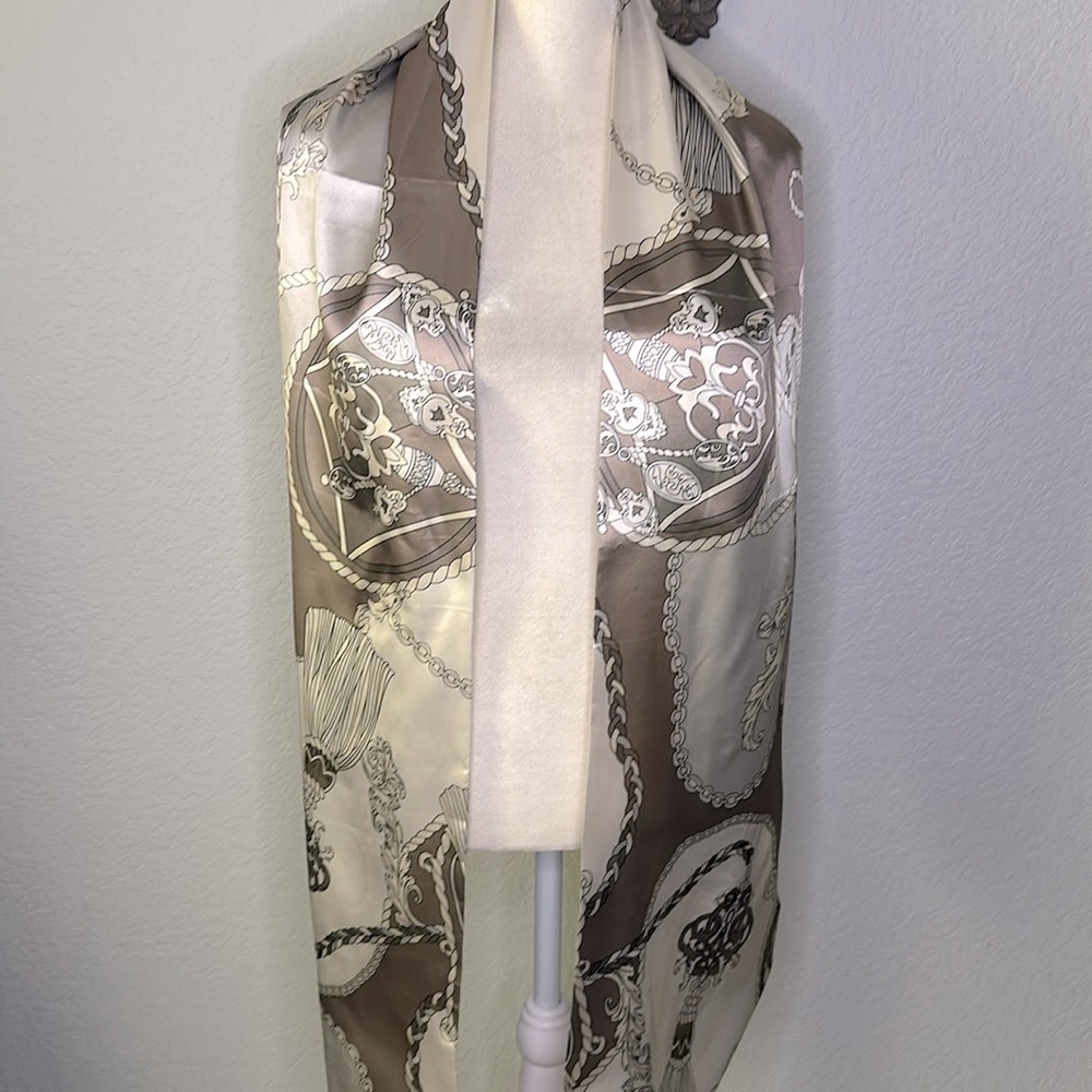 Dennis Basso Taupe Neutral Chain Scarf Wrap